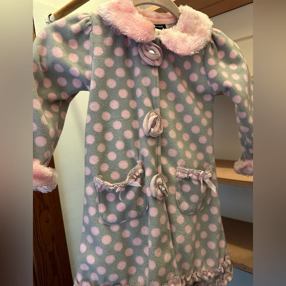 Holiday Editions girls coat grey and pink polka dot faux fur ruffle 4T used